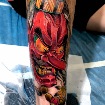 Hình xăm tengu mang sự mạnh mẽ và quyết đoán , do thợ bên bình thực hiện
