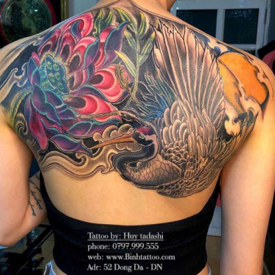 Hình hoa sen và chú hạc ,art bên bình cover 